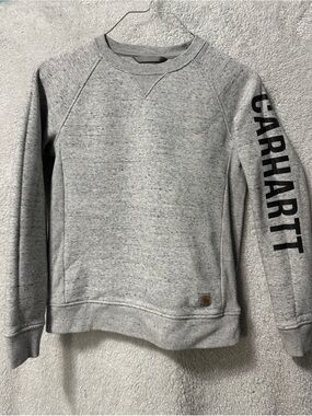 Carhartt Light Heather Grey Crewneck with Black Sleeve Lettering